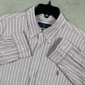 Ralph Lauren Shirt Mens Large Pink Striped Button Down Flesh Pony‎ Oxford Cotton